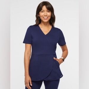 Jaanuu Women’s Tulip Mock-Wrap Scrub Top Navy XS